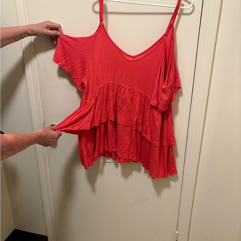Women's Red Ruffled Top